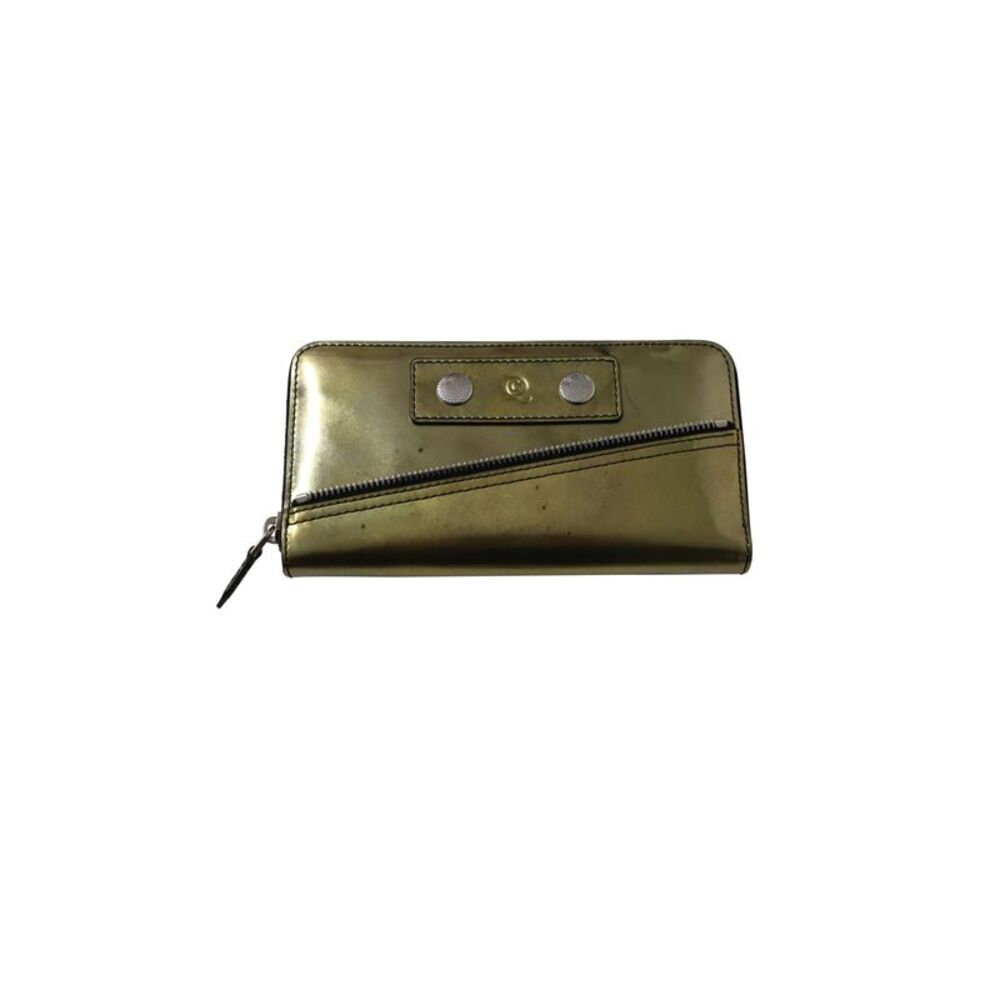 Alexander McQueen Zip Long Wallet with Metal Stud Detail in Gold Leather